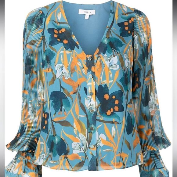 MILLY Greer Watercolour Azalea blouse Size Small MSRP $287 - Picture 1 of 10